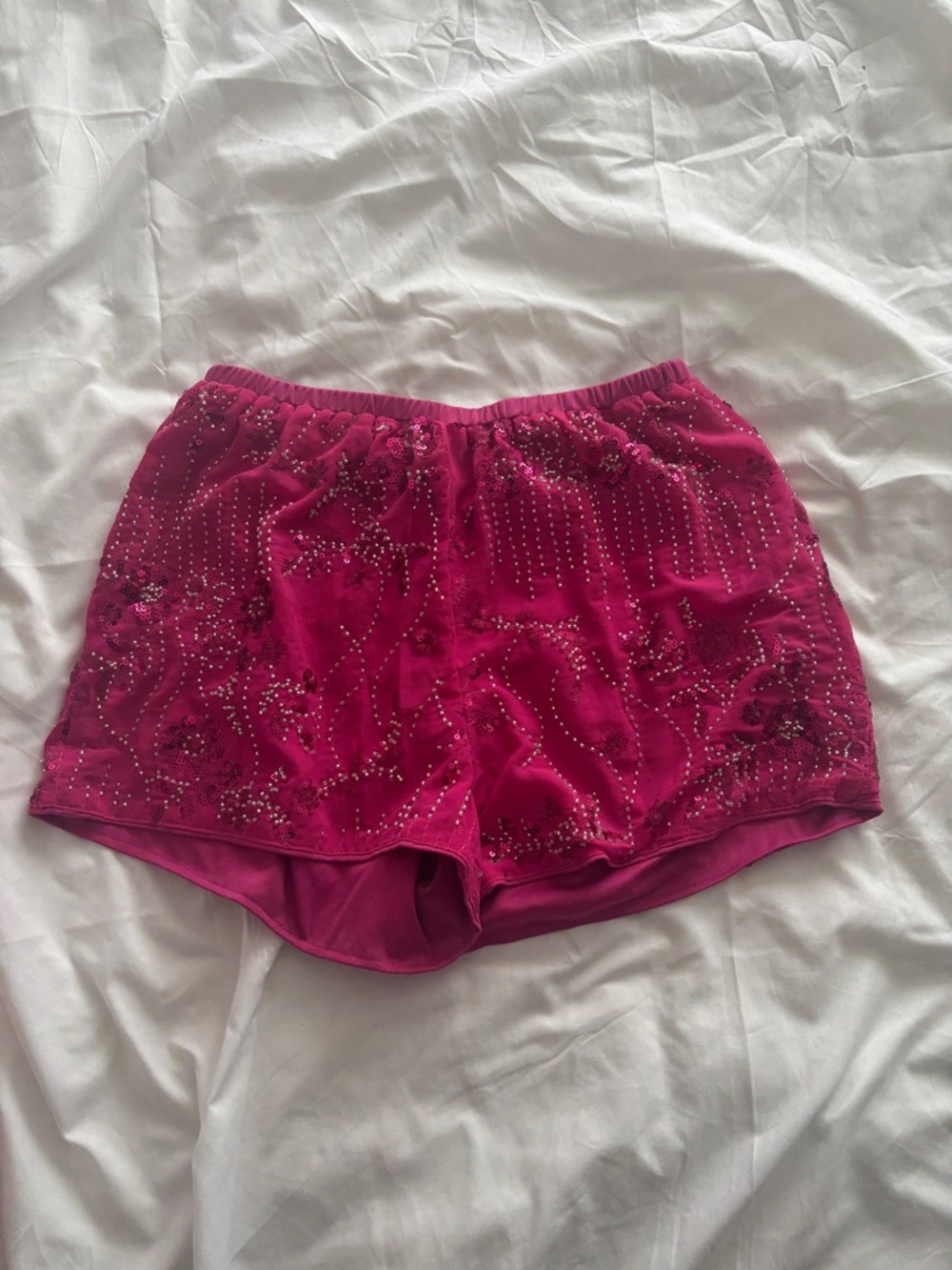 Embellished Fuchsia Beaded Shorts